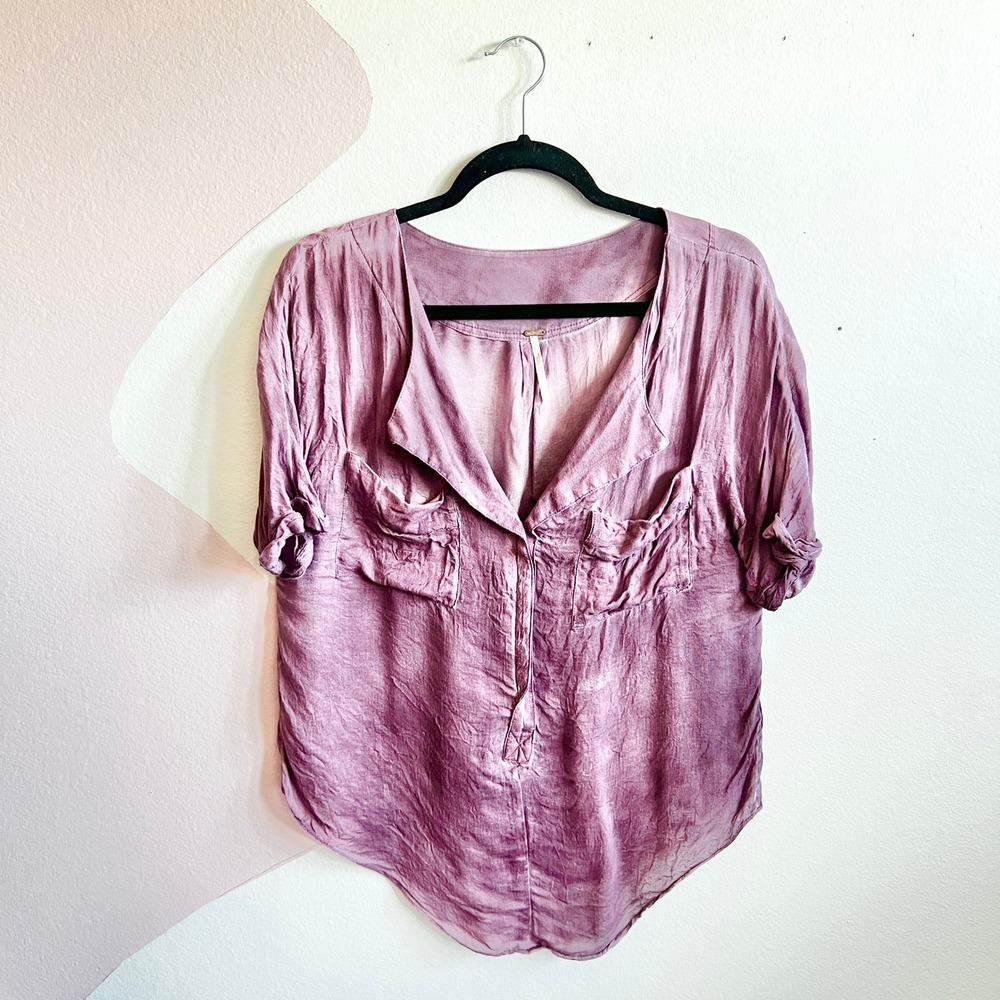 Free People Button Down Shirt Top Distressed Oversized Boho Bohemian Small